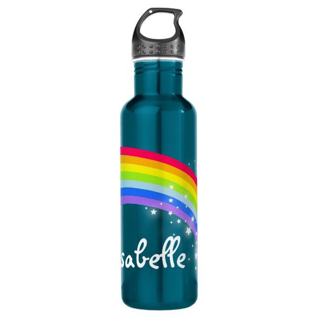 Bouteille D'eau En Acier Inoxydable Rainbow turquoise bleu enfants personnalisés boute (Devant)