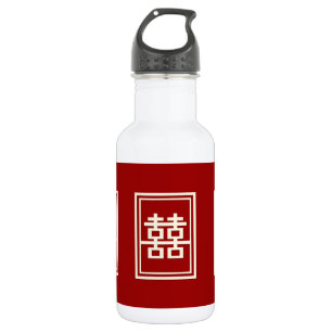 Bouteille D'eau En Acier Inoxydable Rectangle double bonheur Mariage chinois classique
