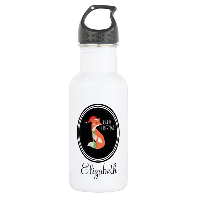 Bouteille D'eau En Acier Inoxydable Renard orange en chapeau rouge Noël Joyeux Noël (Devant)