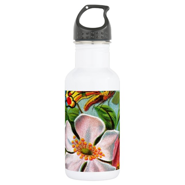 Bouteille D'eau En Acier Inoxydable Rose & Papillon (Devant)