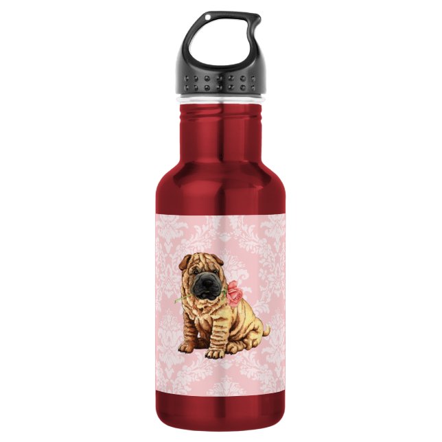Bouteille D'eau En Acier Inoxydable Rose Valentin Shar-Pei (Devant)