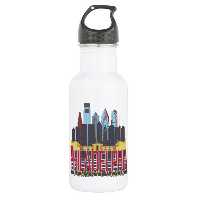 Bouteille D'eau En Acier Inoxydable Rouge et bleu de Philly (Devant)