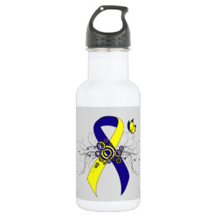 Bouteille D'eau En Acier Inoxydable Ruban de sensibilisation bleu et jaune avec papill