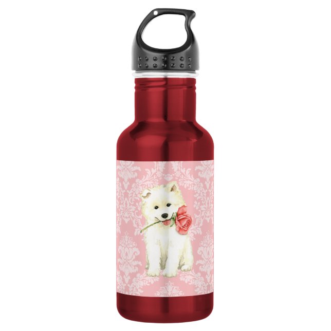 Bouteille D'eau En Acier Inoxydable Samoyed rose de Valentine (Devant)