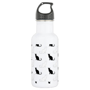 Bouteille D'eau En Acier Inoxydable Silhouettes de chats noirs et blancs