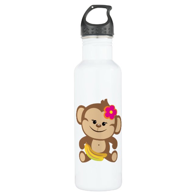 Bouteille D'eau En Acier Inoxydable Singe de fille avec la banane (Devant)
