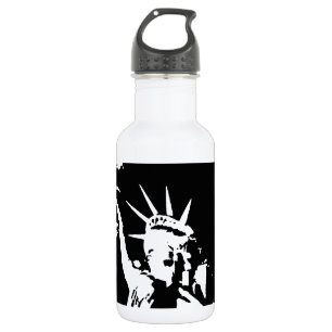 Bouteille D'eau En Acier Inoxydable Statue noire et blanche de la Liberté Silhouette