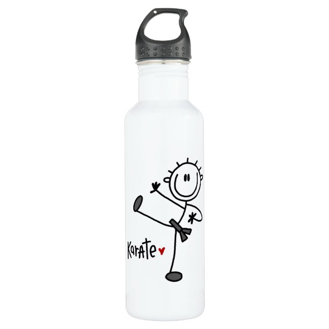 Bouteille D'eau En Acier Inoxydable Stick masculin de base Figure Karate T-shirts et (Devant)