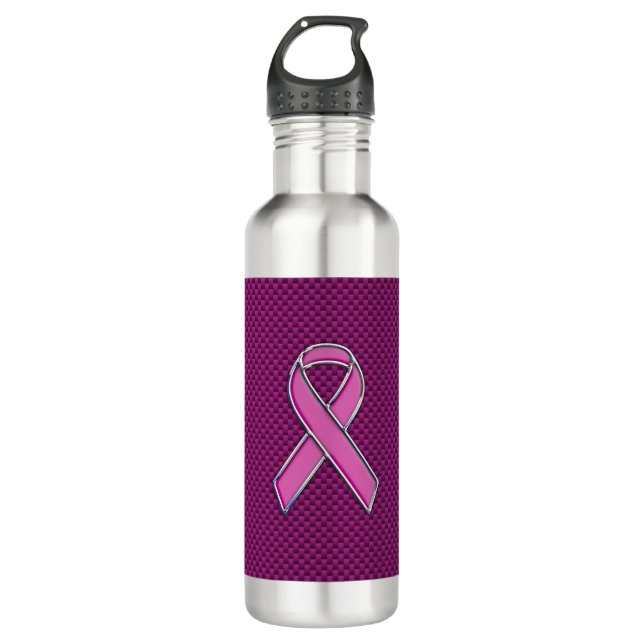 Bouteille D'eau En Acier Inoxydable Style Chrome Pink Ribbon Sensibilisation Fibre de  (Devant)