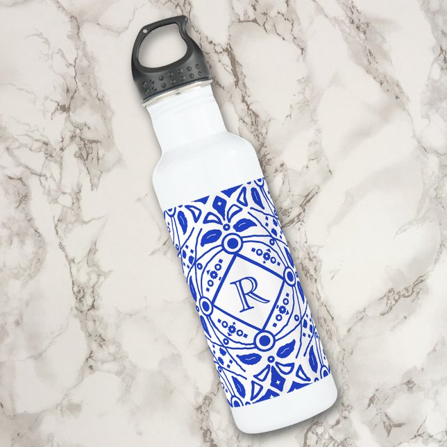 Bouteille D'eau En Acier Inoxydable Superbe Monogramme personnalisé Delft-Blue (Créateur téléchargé)