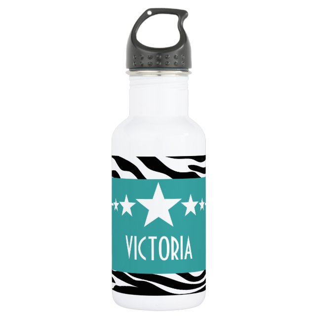 Bouteille D'eau En Acier Inoxydable Turquoise Sassy Star Zebra (Devant)