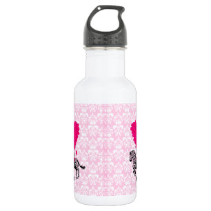 Bouteille D'eau En Acier Inoxydable Vintage zèbre et coeur rose sur damas