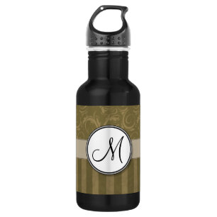 Bouteille D'eau En Acier Inoxydable Wisps & Stripes Florales en or et bronze avec Mono