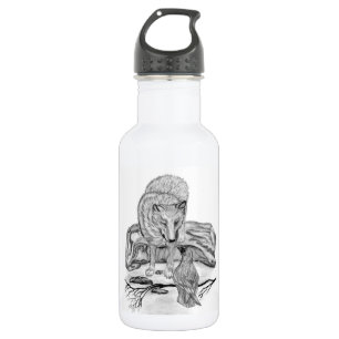 Bouteille D'eau En Acier Inoxydable Wolf and Raven black and white design