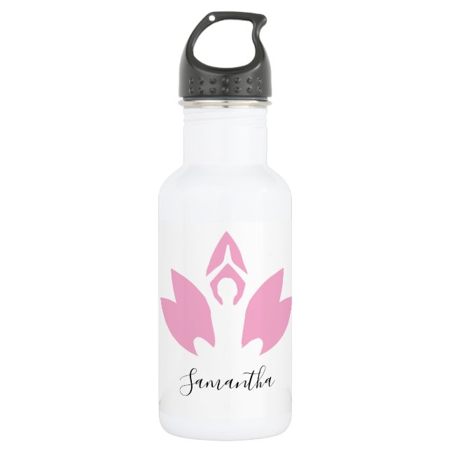 Bouteille D'eau En Acier Inoxydable Yoga, Lotus rose, silhouette, manuscrit moderne, (Devant)