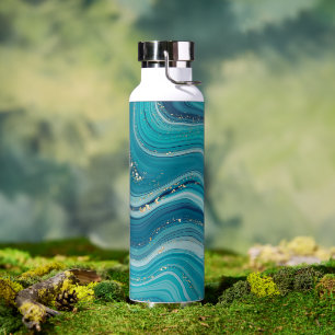 Bouteille d'eau en marbre liquide bleu