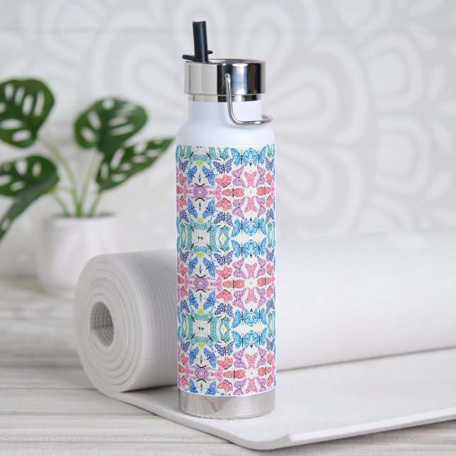 Bouteille d'eau en mosaïque papillon (Yoga (pivotée))