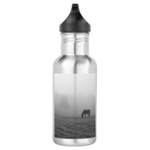 Bouteille d'eau en niveaux de gris brumeux