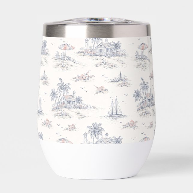 Bouteille d'eau en toile de Jouy bleue côtière fra (Avant)