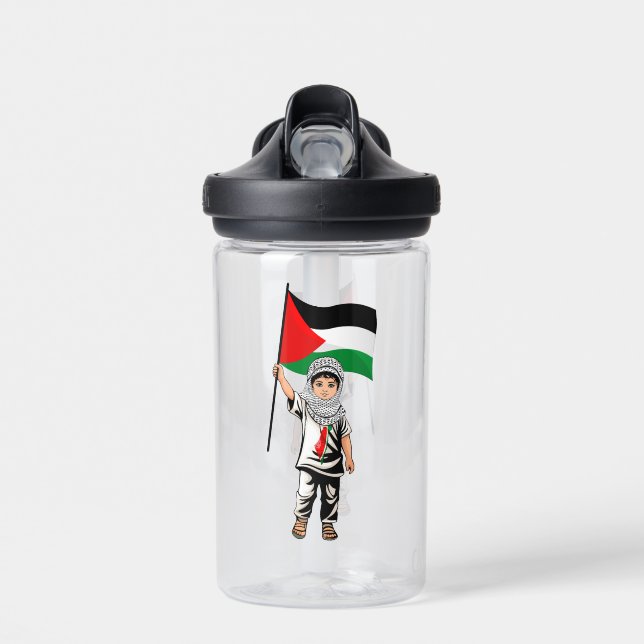 Bouteille D'eau Enfant avec Keffiyeh Palestine Drapeau et olivier (Avant)