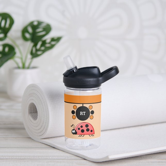 Bouteille D'eau Enfants ladybugs ajouter initiales étoiles orange  (Gauche)