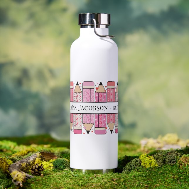 Bouteille D'eau Enseignant au crayon de texte personnalisé (Extérieur (pivotée))