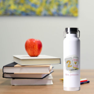 Bouteille D'eau Enseignant de 2e année blanc Carnet préppie café