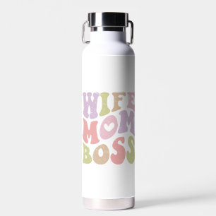 Bouteille D'eau Épouse Maman Patronne Script Rétro Groovy Fête des