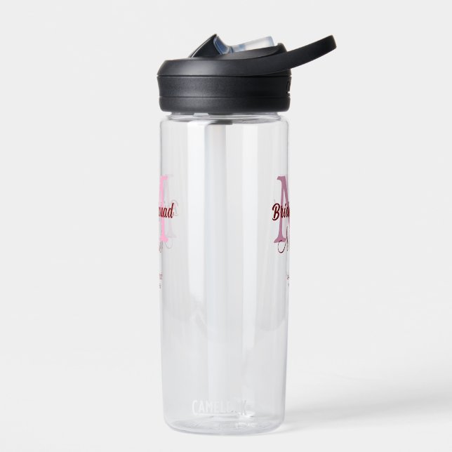 Bouteille D'eau Équipe de mariée ajouter nom monogramme demoiselle (Gauche)