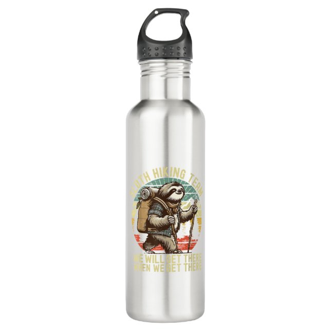 Bouteille D'eau Équipe de randonnée Retro Sloth On arrivera quand  (Devant)