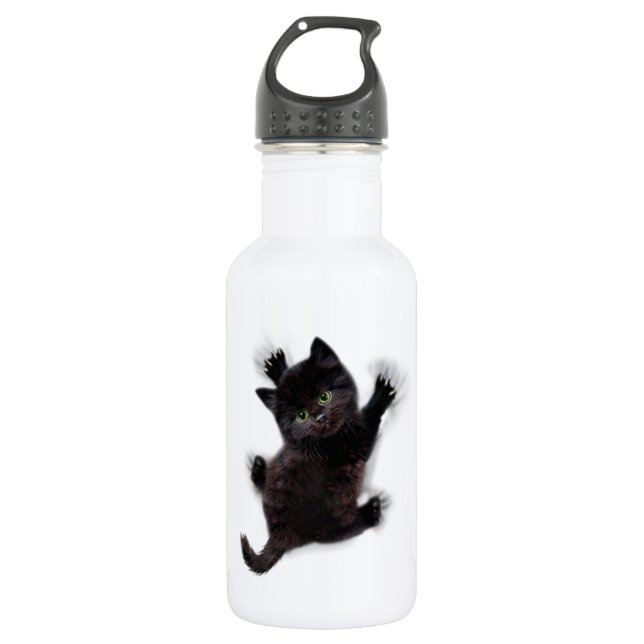 Bouteille D'eau Escalade de chat noir sur le dos humain (Devant)