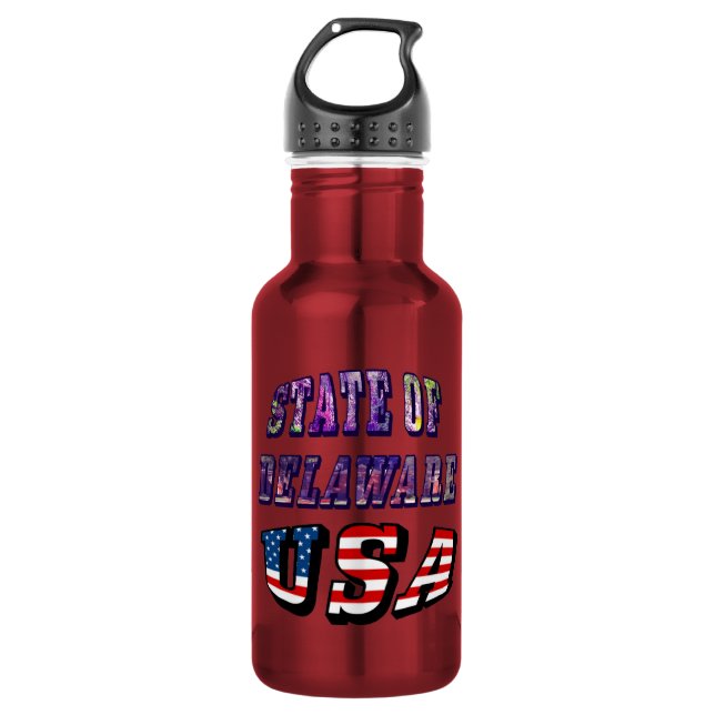 Bouteille D'eau État du Delaware Image et Texte du Drapeau des Éta (Devant)