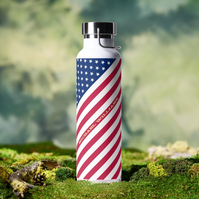 Bouteille D'eau États-Unis américain Drapeau Stars Stripes Personn (USA American Flag Stars Stripes Custom Monogrammed Water Bottle)