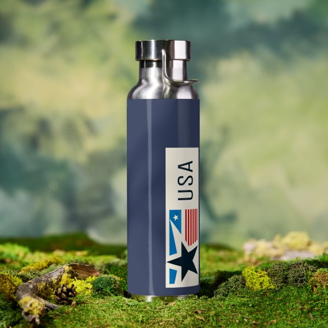 Bouteille D'eau États-Unis Blue Navy Stars Stripes (Extérieur (pivotée))