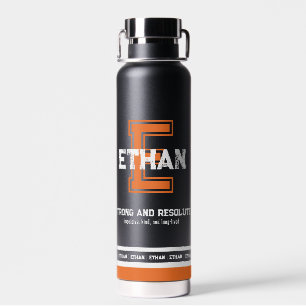 Bouteille D'eau Ethan nom signifiant sport monogramme orange