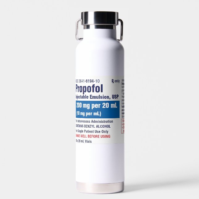Bouteille D'eau Étiquette drôle de Propofol médical (Avant)