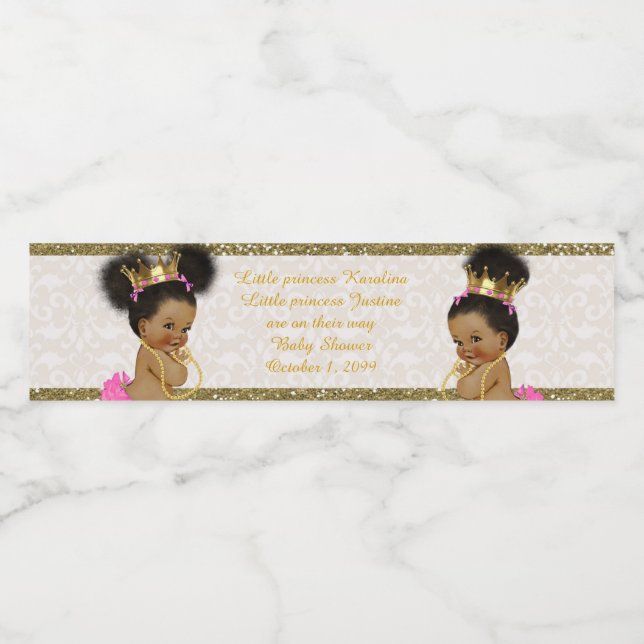 Bouteille d'eau Étiquette fille jumelle Africain,  (Étiquettes simples)