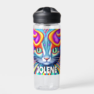 Bouteille D'eau Étiquette personnalisé Chat Kitty Mystique uniqu