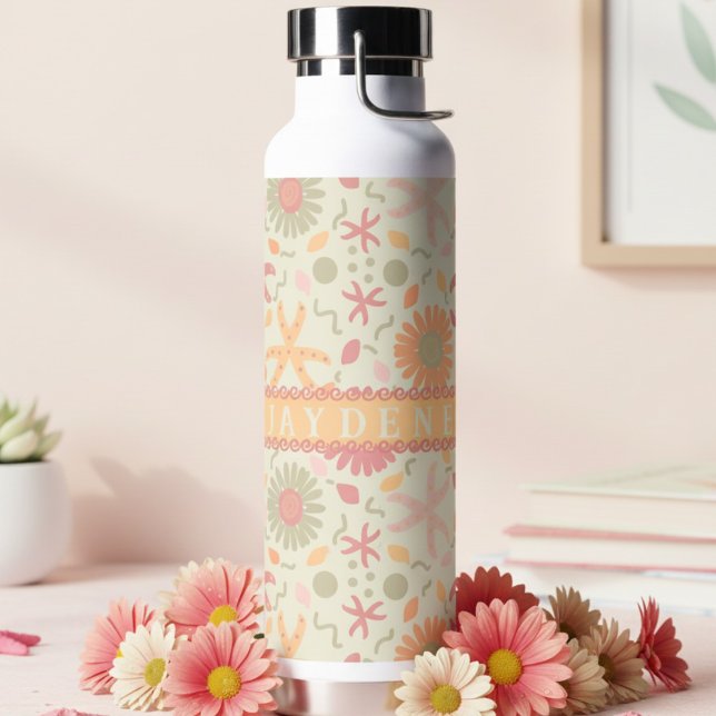 Bouteille D'eau Étoile de mer pastel et fleurs (Soft pastel colors for the fresh feminine look. Work, school or play, it just fits.)