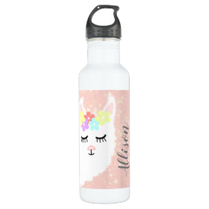 Bouteille D'eau Étoiles Floriales Roses De Cute Llama