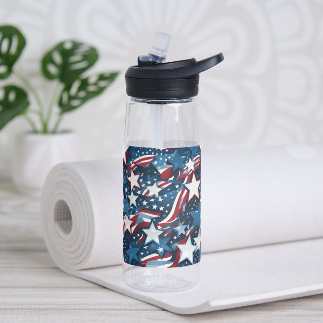 Bouteille d'eau Étoiles patriotiques (Yoga (pivotée))