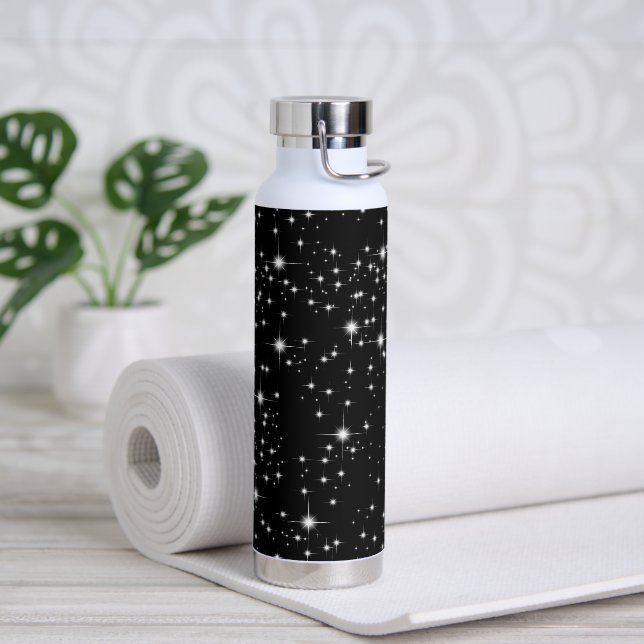 Bouteille D'eau Étoiles scintillantes sur noir (Yoga)