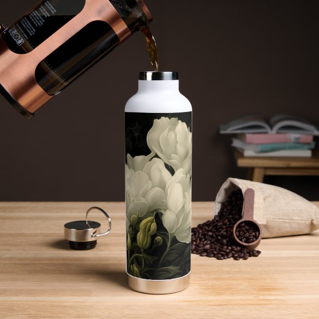 Bouteille D'eau Étude d'une fleur de pivoine (Café)