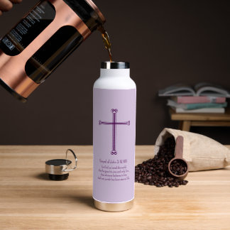 Bouteille D'eau Évangile de Jean 3:16 Croix Violette Simple
