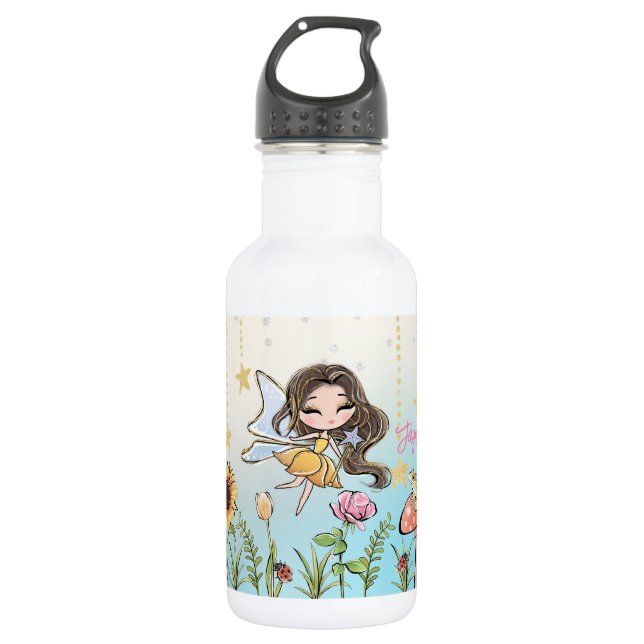Bouteille D'eau Fairy Brown Cheveux fille Nom personnalisé Enfants (Devant)