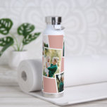 Bouteille D'eau Famille multi-photo moderne rose simple<br><div class="desc">Un cadeau moderne et élégant multi photo famille. La couleur rose ceint peut être changée.</div>