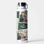 Bouteille D'eau Famille multiphoto moderne vert simple famille<br><div class="desc">Un cadeau moderne et élégant multi photo famille. La couleur verte peut être changée.</div>