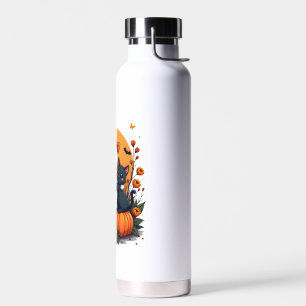 Bouteille D'eau Fantôme de Halloween vintage tenant un chat noir g