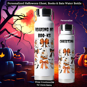 Bouteille D'eau Fantôme, livres et chauves-souris d'Halloween pers