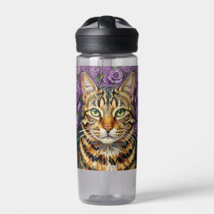 Bouteille D'eau Félin & Floral   Art personnalisé de chat mignon